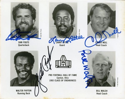 1993 NFL Hall of Famers Payton, Fouts, Little, Noll, and Walsh Signed Photo.